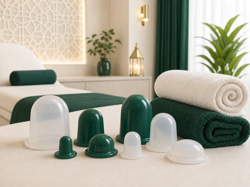 পরিষ্কার সিলিকন Massage Cupping কাপ ও তোয়ালে